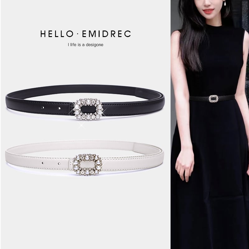 Ženski tanak kožni kaiš od dvostruke kože, kopča od legure, zatvaranje na pin, širina ispod 2 cm, proljetni model 2025