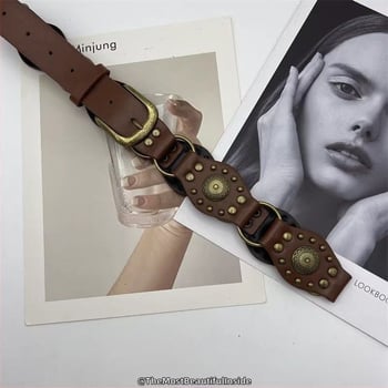 Γυναικεία ζώνη vintage με αγκράφα και καρφί, υλικό κράμα, φινίρισμα baked paint, προέλευση Yiwu, καλοκαίρι 2025