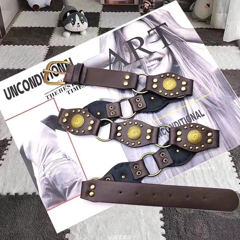 Γυναικεία ζώνη vintage με αγκράφα και καρφί, υλικό κράμα, φινίρισμα baked paint, προέλευση Yiwu, καλοκαίρι 2025