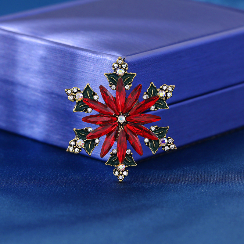 Sniego snaigės kristalų segė – vintage Europos–Amerikos Kalėdinis dizainas, cinko lydinys, įterpti kristalai, moterų mados aksesuaras