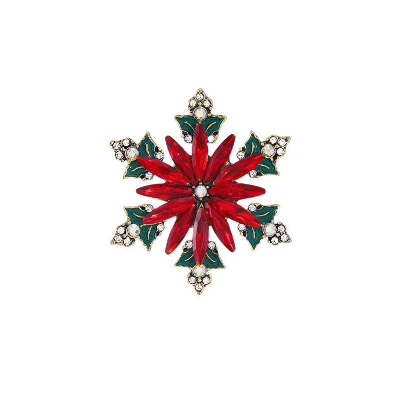 Sniego snaigės kristalų segė – vintage Europos–Amerikos Kalėdinis dizainas, cinko lydinys, įterpti kristalai, moterų mados aksesuaras