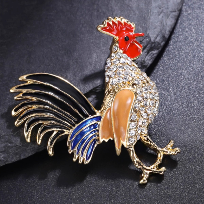 Βιντάζ καρφίτσα με ζώδιο Πετεινός και διαμαντο-εντοιχισμένο – unisex, κράμα, ηλεκτροπλατίωση