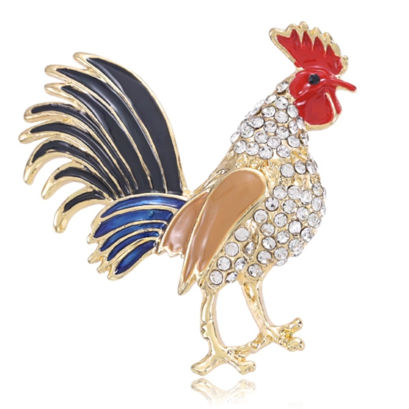 Βιντάζ καρφίτσα με ζώδιο Πετεινός και διαμαντο-εντοιχισμένο – unisex, κράμα, ηλεκτροπλατίωση