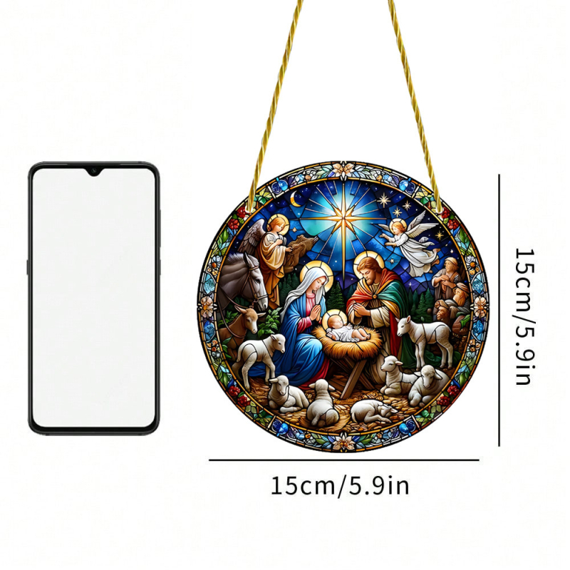 Ακρυλικός δίσκος με φιγούρα εκκλησίας, κρεμαστό με αλυσίδα, ζωγραφισμένος σχεδιασμός, κατάλληλο για διακόσμηση παραθύρων και βεράντας