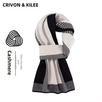 Мъжки кашмиров шал с каре, проста плетка, топъл за зимата