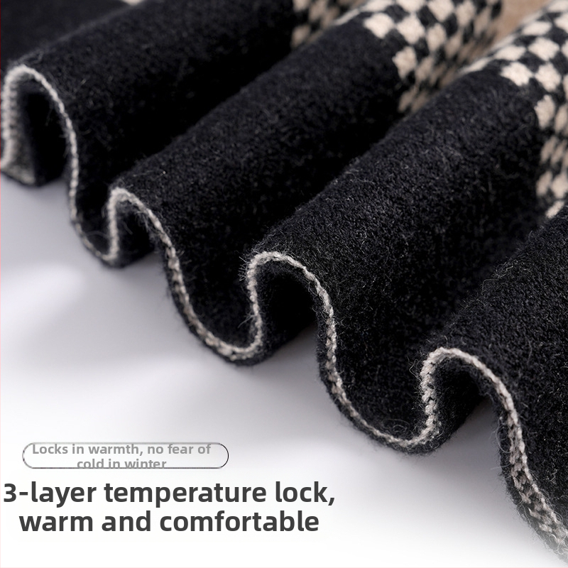 Pánsky šál z kašmíru, káro vzor, jednoduché tkanie, teplý do zimy