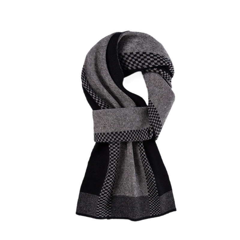 Мъжки кашмиров шал с каре, проста плетка, топъл за зимата