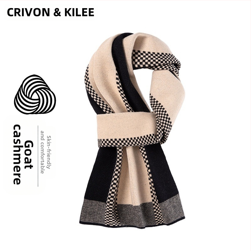 Мъжки кашмиров шал с каре, проста плетка, топъл за зимата