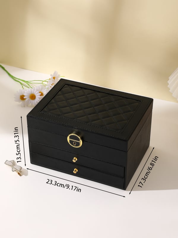 Κουτί κοσμημάτων με τριεπίπεδη κατασκευή από συνθετικά υλικά για αποθήκευση κοσμημάτων
