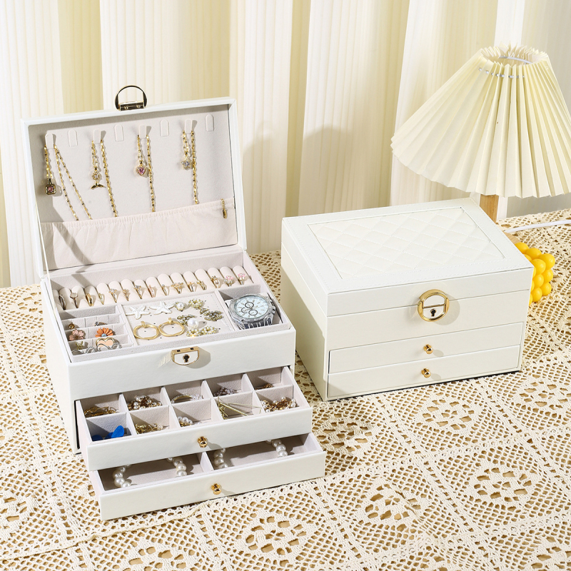 Κουτί κοσμημάτων με τριεπίπεδη κατασκευή από συνθετικά υλικά για αποθήκευση κοσμημάτων