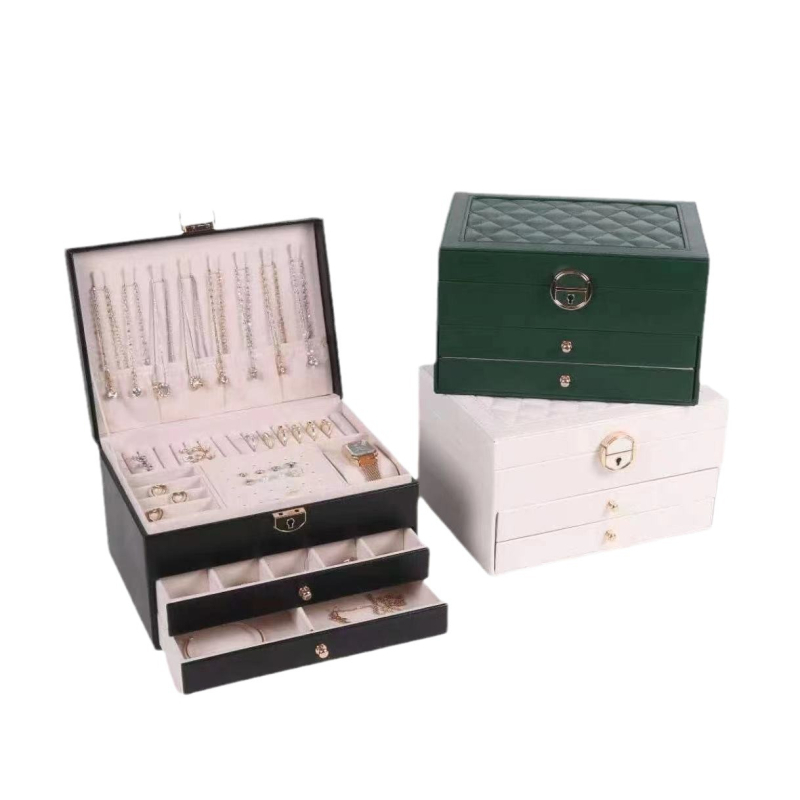Κουτί κοσμημάτων με τριεπίπεδη κατασκευή από συνθετικά υλικά για αποθήκευση κοσμημάτων