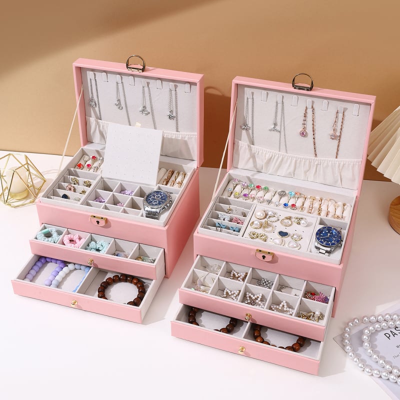 Κουτί κοσμημάτων με τριεπίπεδη κατασκευή από συνθετικά υλικά για αποθήκευση κοσμημάτων