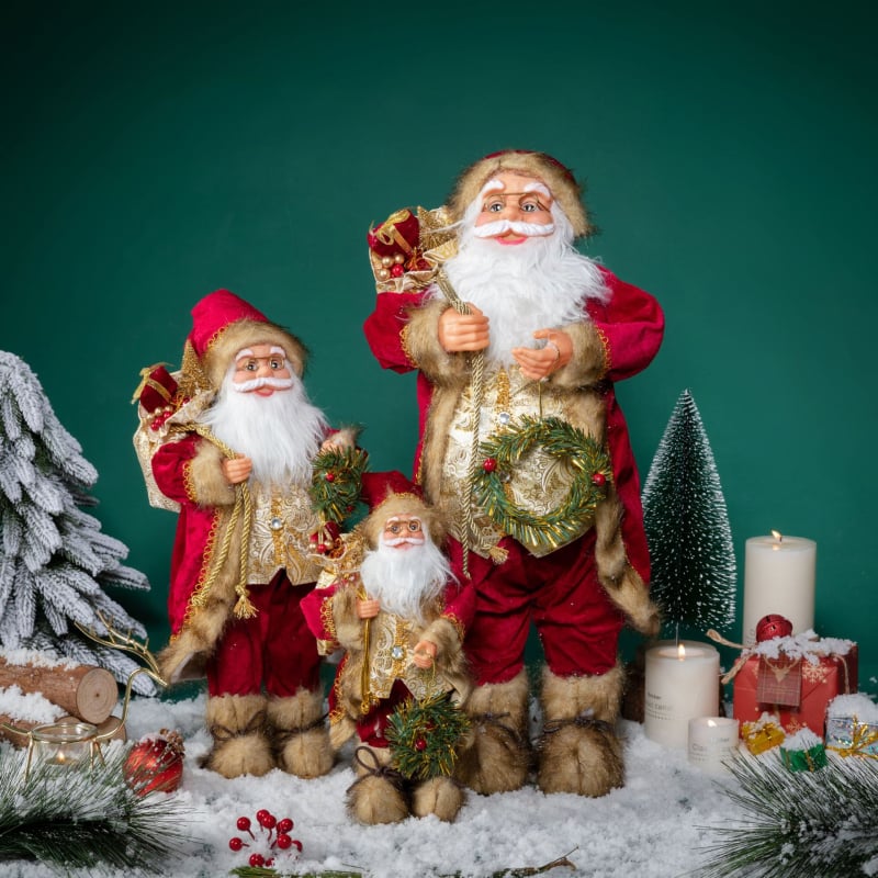 Xinte Mikulás-figura dekoráció, textil anyag, stílus karikatúra/klasszikus/modern minimalizmus, fél-mechanikus és fél kézi feldolgozás