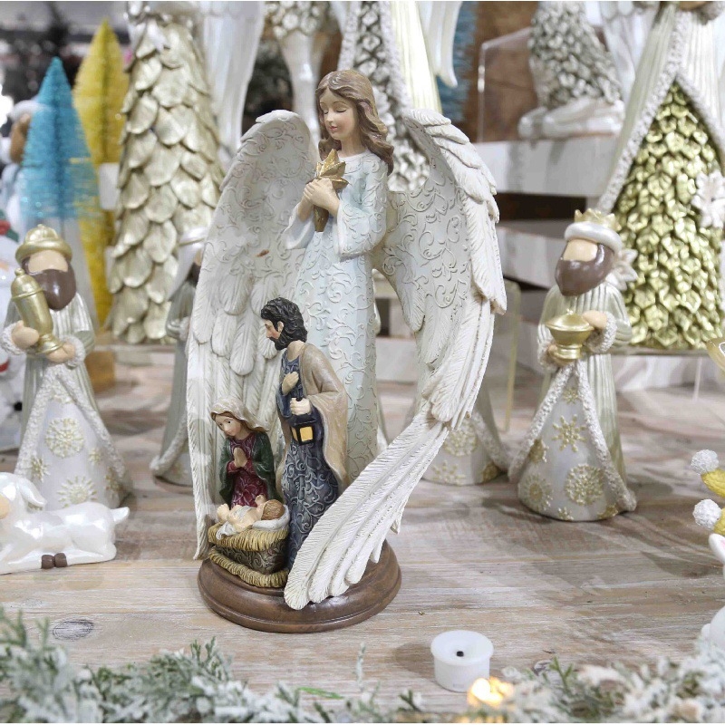 Asztali relief dísz – angyal szárnyakkal, európai stílusú gyanta figurka, ajándékba kész