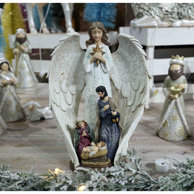 Asztali relief dísz – angyal szárnyakkal, európai stílusú gyanta figurka, ajándékba kész