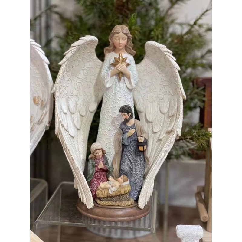 Asztali relief dísz – angyal szárnyakkal, európai stílusú gyanta figurka, ajándékba kész