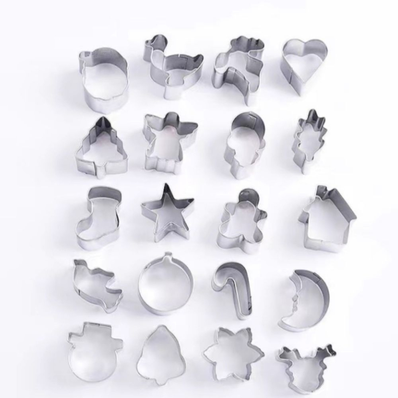 20gab. cepumu formuļu komplekts ar mini dārzeņu griezējiem, daudzfunkcionālas nesimetiskas formas, nerūsējošais tērauds 430, Ziemassvētku cepšanas rīks