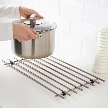 Nerūdijančio plieno virtuvės puodų kilimėlis ir laikiklis su izoliacija, šiuolaikinis minimalistinis dizainas, pakabinimo funkcija, privačios žymėjimo ir pritaikymo galimybės