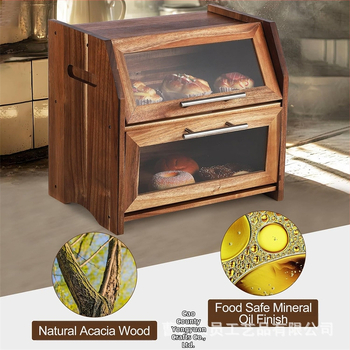 Ξύλινο κουτί για ψωμί με καπάκι, διπλό επίπεδο, αποθήκευση από μασίβ ξύλο, μοντέρνο μινιμαλιστικό στυλ