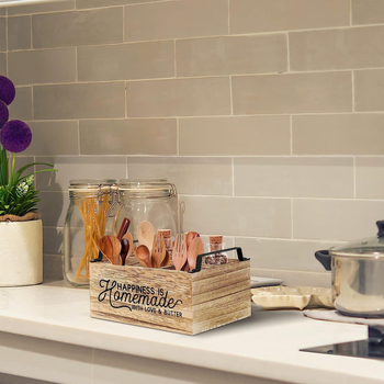 Fából készült evőeszköz-tároló doboz (természetes fa; ezüstös gravírozás; modell: Fa doboz; márka: Wohemu)