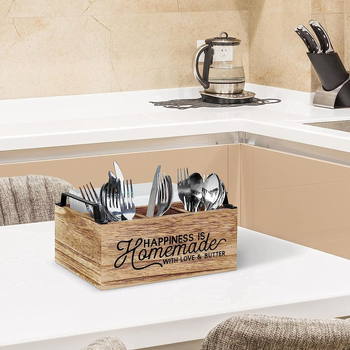 Fából készült evőeszköz-tároló doboz (természetes fa; ezüstös gravírozás; modell: Fa doboz; márka: Wohemu)