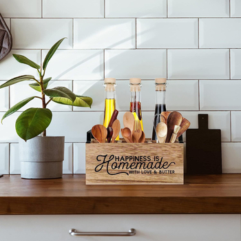 Fából készült evőeszköz-tároló doboz (természetes fa; ezüstös gravírozás; modell: Fa doboz; márka: Wohemu)