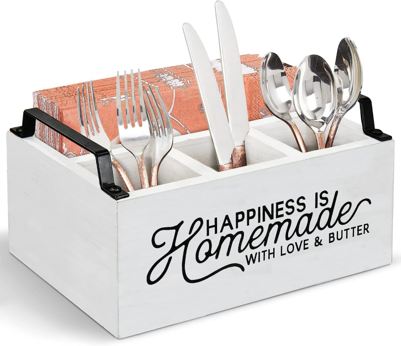 Fából készült evőeszköz-tároló doboz (természetes fa; ezüstös gravírozás; modell: Fa doboz; márka: Wohemu)