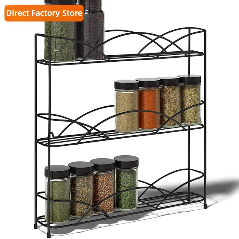 Kuchynský regál na korenie, viacposchodový, na pulte, prenášateľný, z železného drôtu