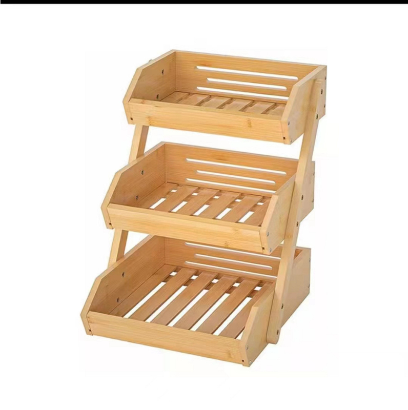 Bambusinė trilypė vaisių krepšelis su nusausinimo lenta, sulankstomas virtuvės saugojimo stovas NZ317