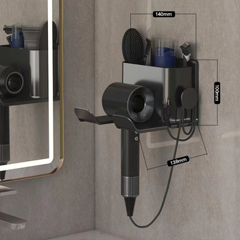 Sieninis plaukų džiovintuvo laikiklis su sandėliavimo lentyna (Medžiaga: Plastikas; Prekės ženklas: Kitas; Stilius: Šiuolaikinis paprastumas; Paviršiaus apdorojimas: Nėra; Sertifikacija: Nėra)