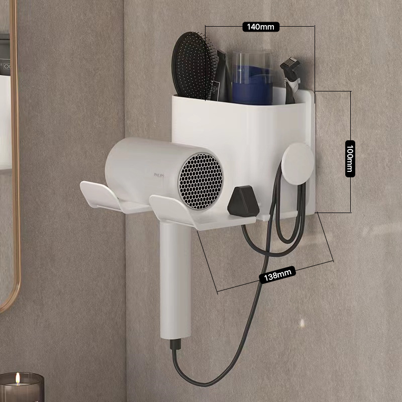 Sieninis plaukų džiovintuvo laikiklis su sandėliavimo lentyna (Medžiaga: Plastikas; Prekės ženklas: Kitas; Stilius: Šiuolaikinis paprastumas; Paviršiaus apdorojimas: Nėra; Sertifikacija: Nėra)