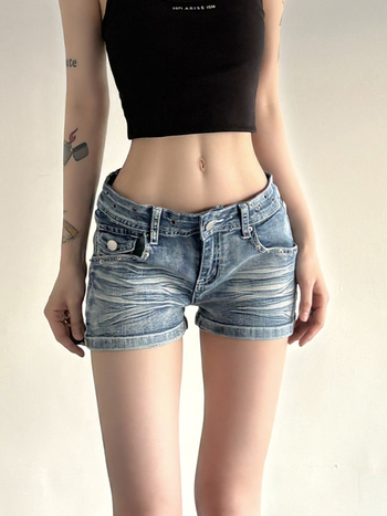 Τζιν σορτς με χαμηλή μέση, Slim-Fit, Α-γραμμή, μήκος 3/4, ελαφριά ελαστικότητα