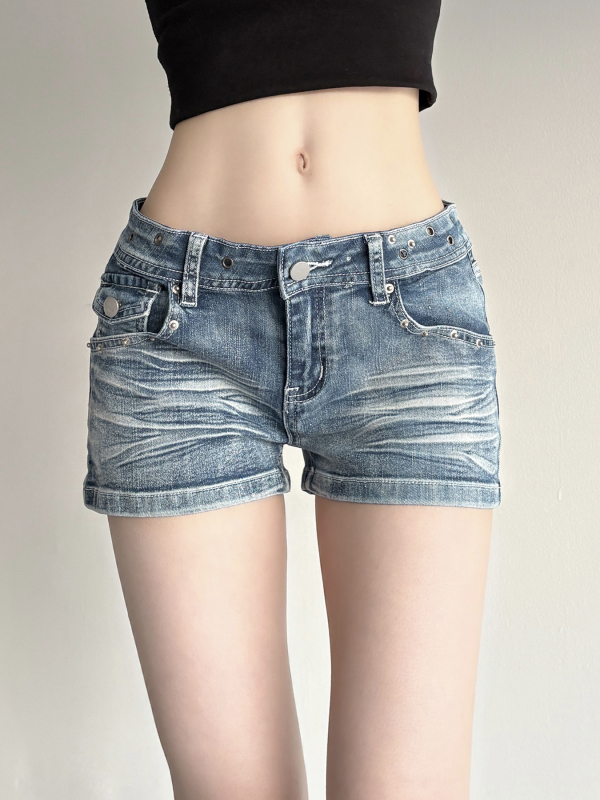 Τζιν σορτς με χαμηλή μέση, Slim-Fit, Α-γραμμή, μήκος 3/4, ελαφριά ελαστικότητα