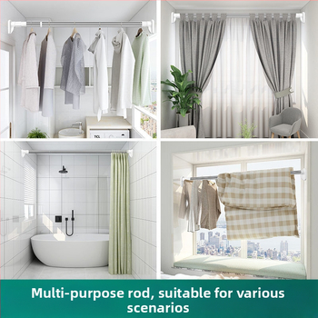 Ράβδος για ρούχα από 201 ανοξείδωτο ατσάλι, τηλεσκοπική, χωρίς διάτρηση, για μπάνιο