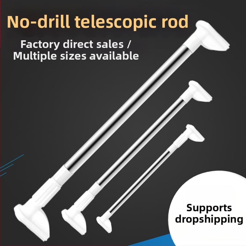 Прът за дрехи от 201 неръждаема стомана, телескопичен, без пробиване, за баня