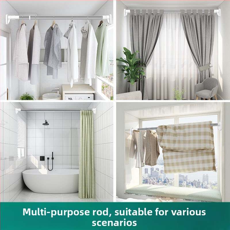 Прът за дрехи от 201 неръждаема стомана, телескопичен, без пробиване, за баня