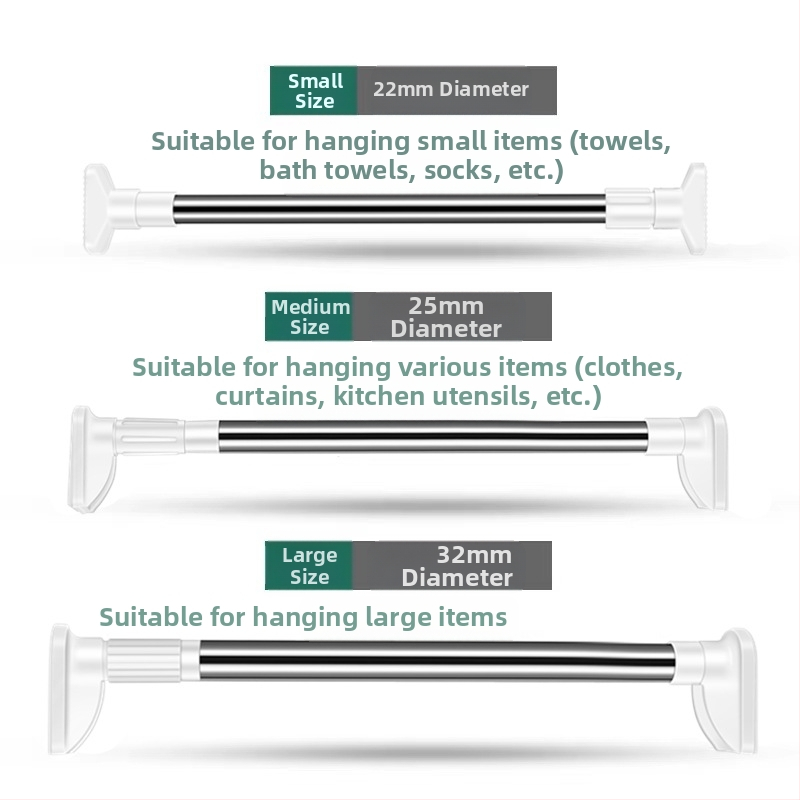 Прът за дрехи от 201 неръждаема стомана, телескопичен, без пробиване, за баня