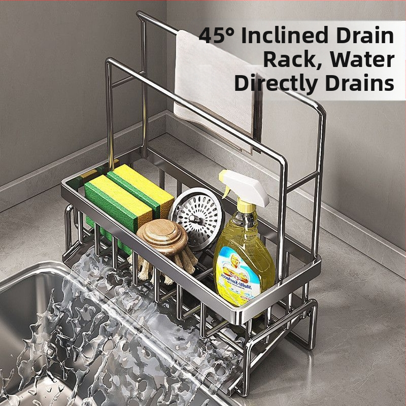 Kuchynský držiak na hubky a handričky, prenosný, karbónová oceľ, model L13-, stojan na podlahe.