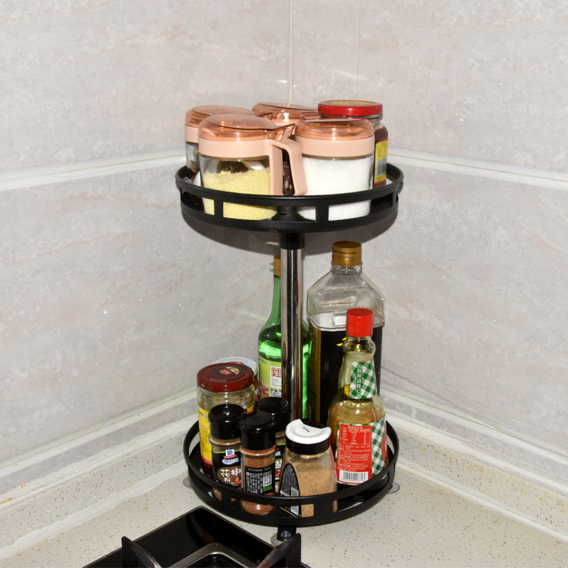 Daudzslāņu rotējošs garšvielu statīvs un virtuves uzglabāšanas plaukts darba virsmas stūrī – bez uzstādīšanas, oglekļa tērauds, mūsdienīgs minimālisma stil, 2023. gada izlaišana