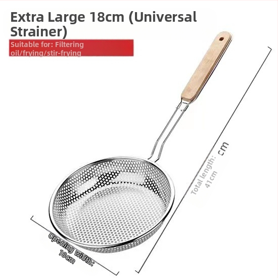 Nerūdijančio plieno aliejinė grotelė su medine rankena – neslidžia, atspari nudegimams, sietas koldūnams ir makaronams