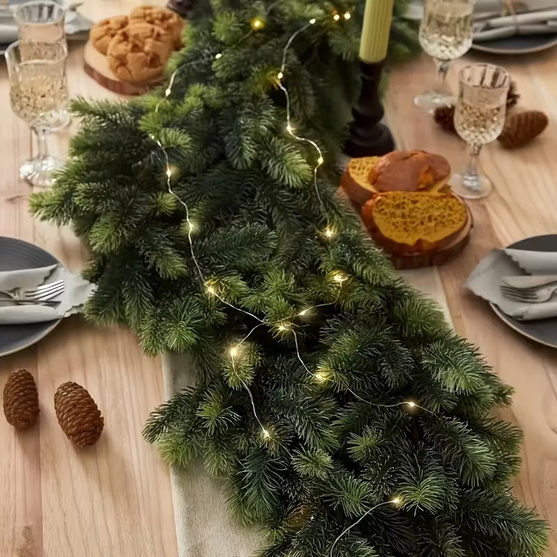 Ghirlandă artificială de viță de pin, din plastic, cu turnare prin injecție, potrivită pentru nunți, utilizare în aer liber, recuzită de fotografie și decor de casă