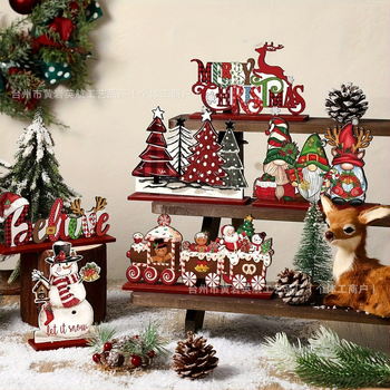 Medinė stalo centro dekoracija – sniego žmogus, Kalėdų eglutės papuošalas, modernus minimalistinis stilius, medžiaga Boxwood, prekės nr. 0077954, tinkama namams ir biurui