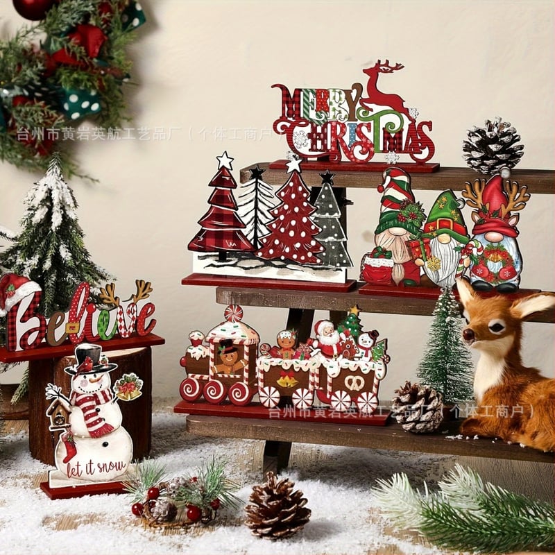 Medinė stalo centro dekoracija – sniego žmogus, Kalėdų eglutės papuošalas, modernus minimalistinis stilius, medžiaga Boxwood, prekės nr. 0077954, tinkama namams ir biurui