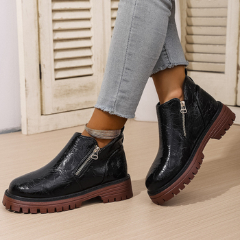 Moteriški Martins batai, apvali nosis, stora kuln, šoninis užtrauktukas, PU viršus, Euro–Amerikos stiliaus, kulno aukštis 3–5 cm