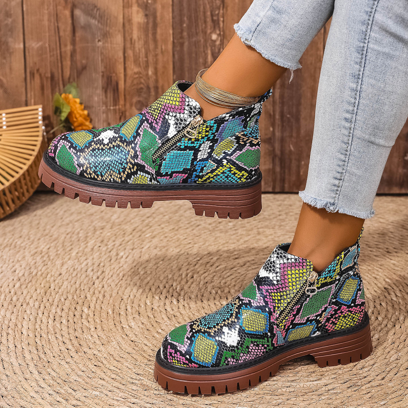 Moteriški Martins batai, apvali nosis, stora kuln, šoninis užtrauktukas, PU viršus, Euro–Amerikos stiliaus, kulno aukštis 3–5 cm