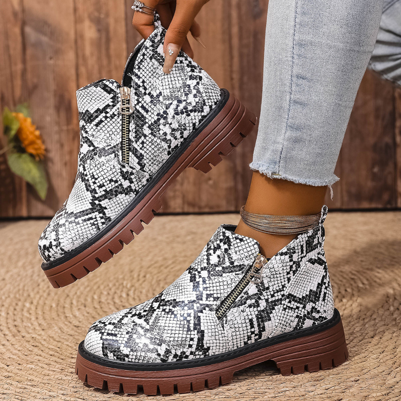 Moteriški Martins batai, apvali nosis, stora kuln, šoninis užtrauktukas, PU viršus, Euro–Amerikos stiliaus, kulno aukštis 3–5 cm