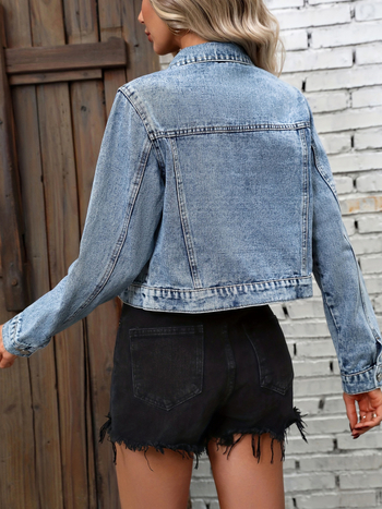 Τζιν μπουφάν με μακριά μανίκια, βαμβάκι 50-70% / πολυεστέριο <30%, κοντό μήκος 40-50 cm, φθινόπωρο 2025, κωδικός W6195