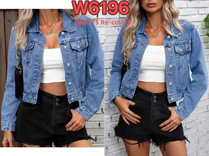 Džinsinė striukė su ilgomis rankovėmis, medvilnė 50-70% / poliesteris <30%, trumpas ilgis 40-50 cm, 2025 m. ruduo, prekės kodas W6195