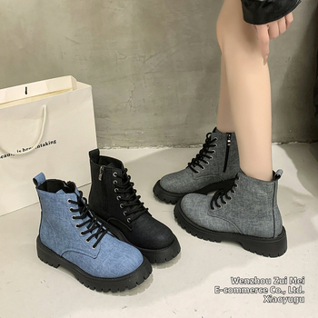 Marten batai moterims, raišteliai, kulkšnies aukštis, apvali nosis, stambus vidutinis kulnas, PU viršus