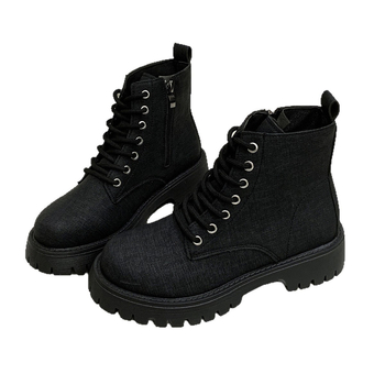 Marten batai moterims, raišteliai, kulkšnies aukštis, apvali nosis, stambus vidutinis kulnas, PU viršus